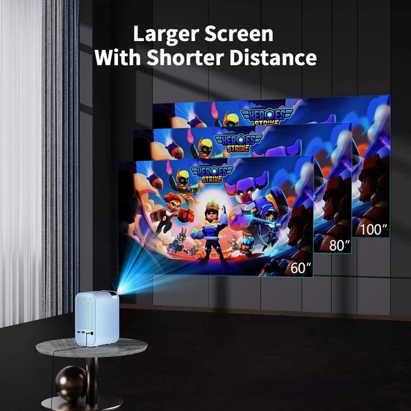 Vasoun 5G WiFi ve Bluetooth'lu Mini Projektör, Projektör Standlı 1080P Destekli - Mavi - 4