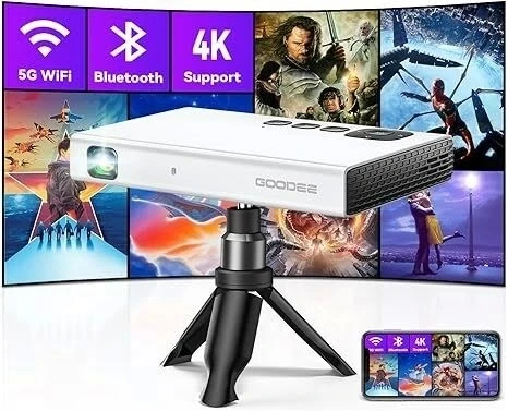 Goodee 4K Mini Projektör 1080P, WiFi ve Bluetooth, Tripod ve Çanta İle