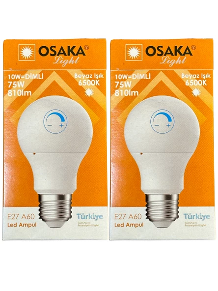 Osaka 10W (75W) 6500K (Beyaz Işık) E27 Duylu Dim Edilebilir Led Ampul (2 Adet)