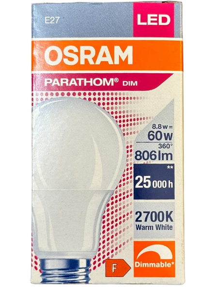 Osram Parathom 8.8W (60W) 2700K (Sarı Işık) E27 Duylu Dim Edilebilir Led Ampul (8 Adet) - 2