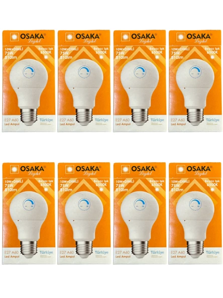 Osaka 10W (75W) 6500K (Beyaz Işık) E27 Duylu Dim Edilebilir Led Ampul (8 Adet)