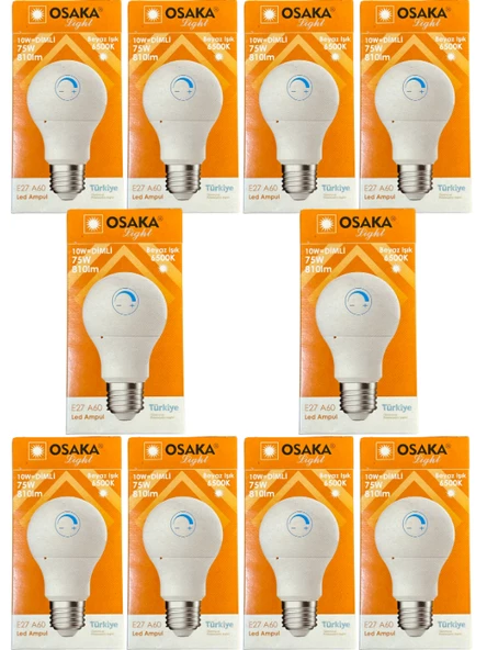 Osaka 10W (75W) 6500K (Beyaz Işık) E27 Duylu Dim Edilebilir Led Ampul (10 Adet)