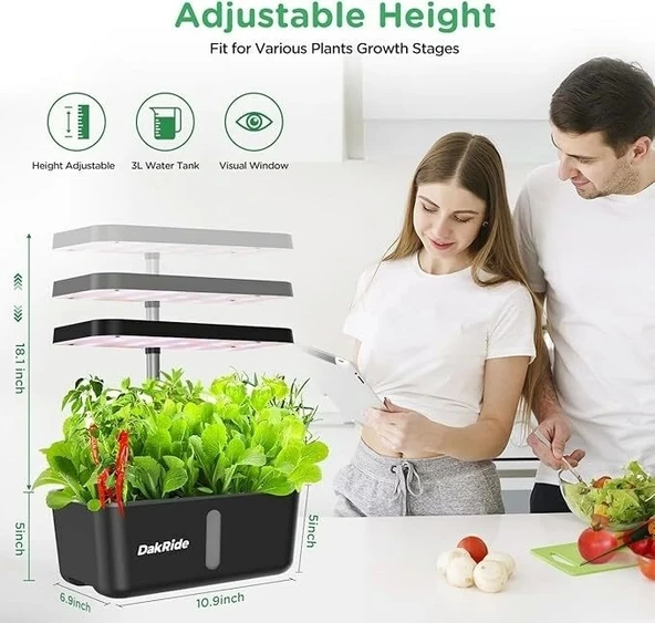 DakRide Mini Hidroponik Yetiştirme Sistemi, LED Büyüme Işığı - 4