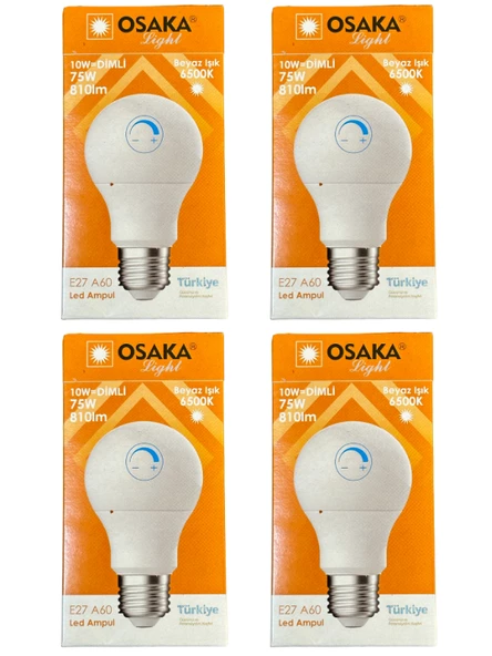 Osaka 10W (75W) 6500K (Beyaz Işık) E27 Duylu Dim Edilebilir Led Ampul (4 Adet)
