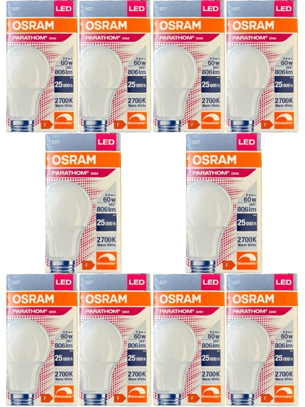 Osram Parathom 8.8W (60W) 2700K (Sarı Işık) E27 Duylu Dim Edilebilir Led Ampul (10 Adet)