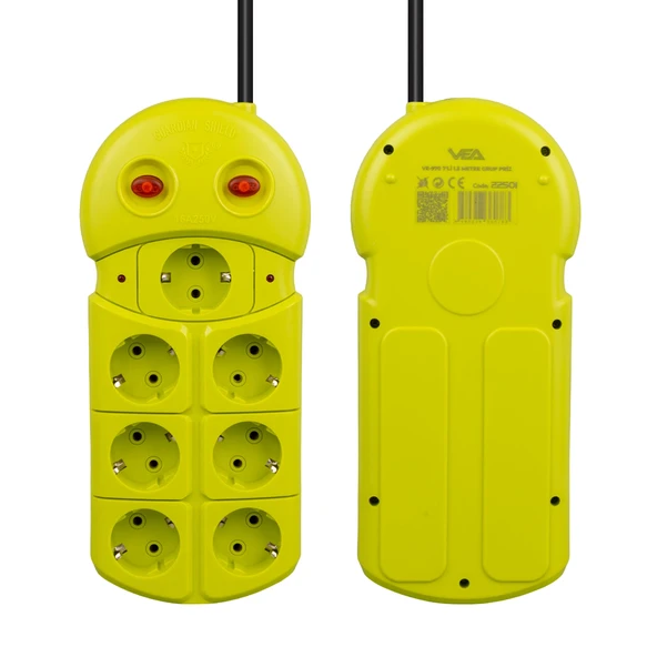 Vea VE-970 7 Li 1.5 Metre Grup Priz Uzatma Kablosu 16 Amper 3860 Watt Isıya Dayanıklı Priz - 2