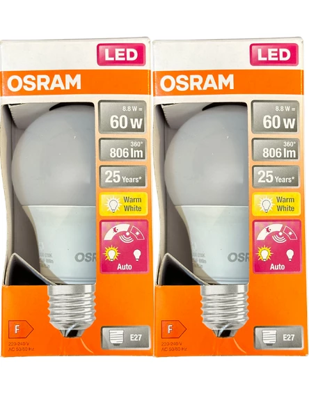 Osram 8.8W (60W) 2700K (Sarı Işık) E27 Duylu Fotoselli Led Ampul (2 Adet)