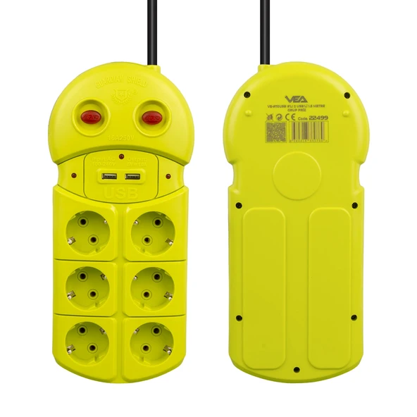 Vea Ve-970USB 6 Lı 2 Usb Li 1.5 Metre Grup Priz Uzatma Kablosu 3680 Watt 16 Amper Hızlı Şarj Özellikli - 2