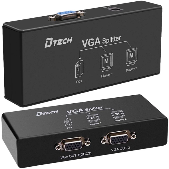 Powermaster Dtech Df-2502 2 Port Vga Splitter Dağıtıcı 250 Mhz 1920x1080
