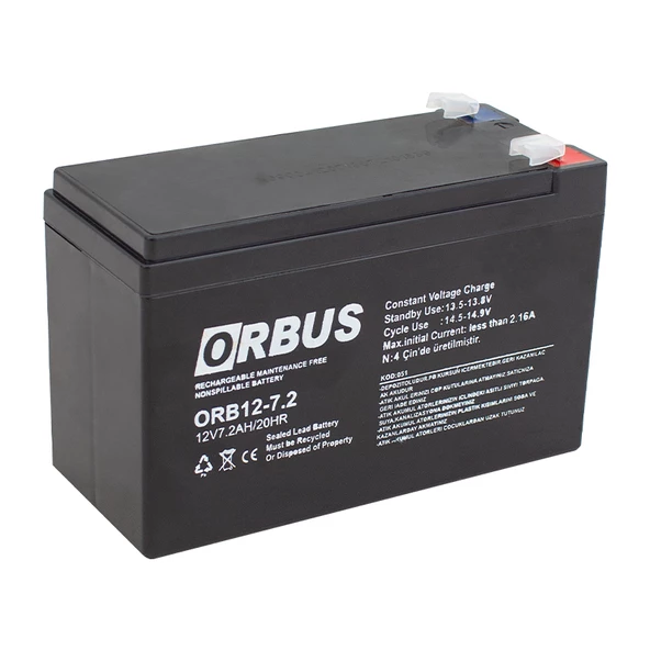 Orbus ORB12-7.2 12 Volt 7.2 Amper Akü Yeni Tarihli Taze Akü 150x65x90 Mm