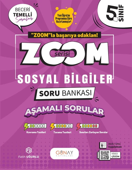 GÜNAY YAYINLARI 5.SINIF ZOOM SERİSİ SOSYAL BİLGİLER SORU BANKASI ürün görseli