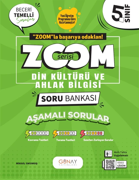 GÜNAY YAYINLARI 5.SINIF ZOOM SERİSİ DİN KÜLTÜRÜ SORU BANKASI ürün görseli