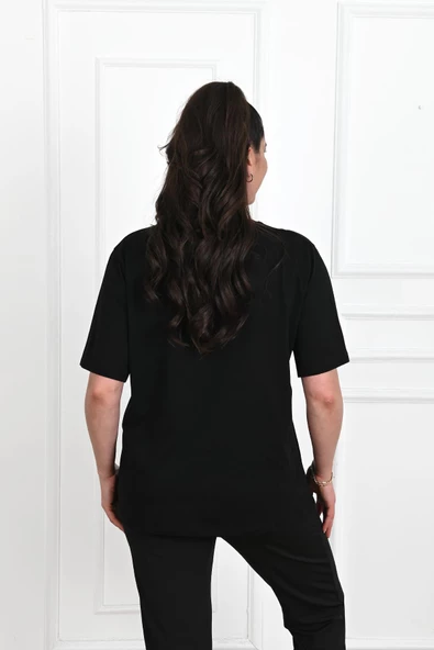 Kadın V Yaka Basic Büyük Beden T-Shirt 1297-22 - 12