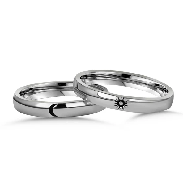 Ay Güneş Çift Gümüş Alyans Yüzük - 2