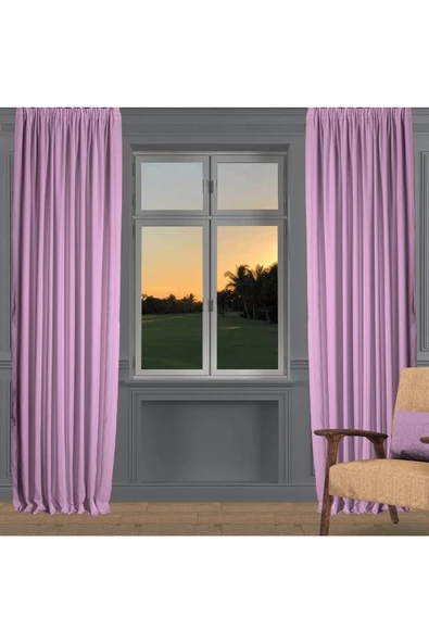 Koyu Lila Ada Fon Perde Pilesiz Extraforlu Düz Dikim Büzgü Pile - Resim 2