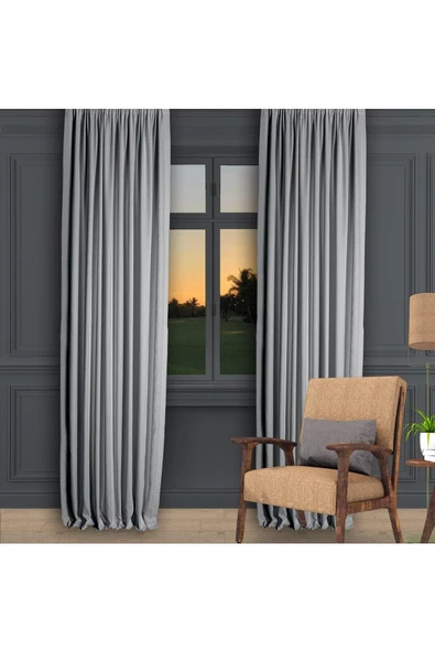 Gri Ada Fon Perde Pilesiz Extraforlu Düz Dikim Büzgü Pile - 2