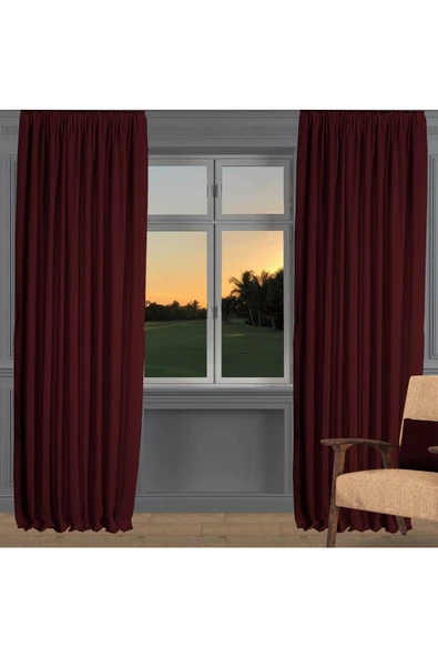 Bordo Ada Fon Perde Pilesiz Extraforlu Düz Dikim Büzgü Pile - Resim 2