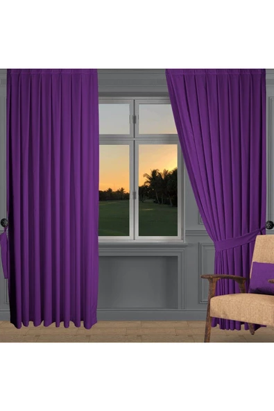 Mor Ada Fon Perde Pilesiz Extraforlu Düz Dikim Büzgü Pile ürün görseli