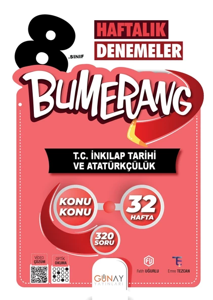 GÜNAY YAYINLARI 8.Sınıf Bumerang 32 lik Haftalık T.C. İnkılap Tarihi ve Atatürkçülük Denemeleri