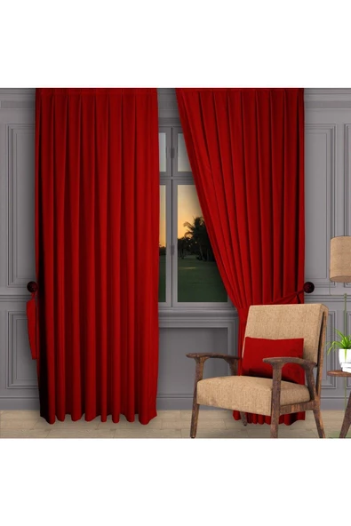 Kırmızı Ada Fon Perde Pilesiz Extraforlu Düz Dikim Büzgü Pile ürün görseli