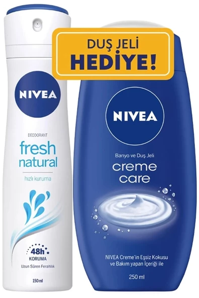 NIVEA Fresh Natural 150ml Deodorant + Creme Care 250ml Duş Jeli