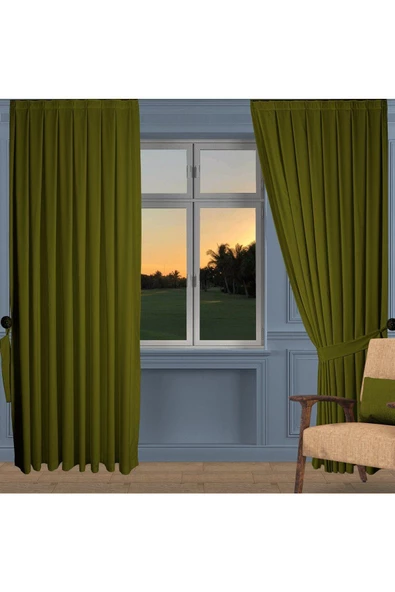 Yağ Yeşili Ada Fon Perde Pilesiz Extraforlu Düz Dikim Büzgü Pile ürün görseli