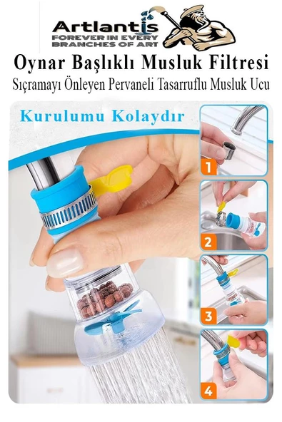 Oynar Başlıklı Musluk Filtresi 1 Adet Musluk Başlıgı Sıçramayı Önleyen Pervaneli Tasaruflu Batarya Ucu Mutfak Banyo