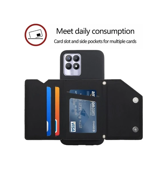 Cbtx Oppo Realme Uyumlu 8i İçin Cilt Pu + Tpu + Pc Geri Kapak Kart Yuvaları Ve Tutucu Ve Fotoğraf Çerçeveli Şok Geçirmez Telefon Kılıfı - 4
