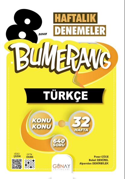 GÜNAY YAYINLARI 8.Sınıf Bumerang 32 lik Haftalık Türkçe Denemeleri