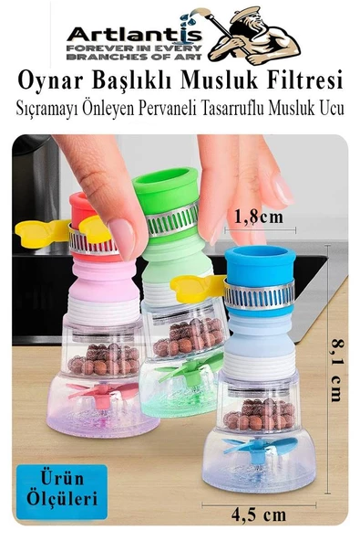 Oynar Başlıklı Musluk Filtresi 1 Adet Musluk Başlıgı Sıçramayı Önleyen Pervaneli Tasaruflu Batarya Ucu Mutfak Banyo - 3