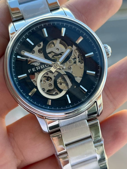 Ferro 2 Yıl Garantili Otomatik Mekanizma 3 Atm Su Geçirmez Çelik Kordon Erkek Kol Saati EFM.31399-S2 - 4