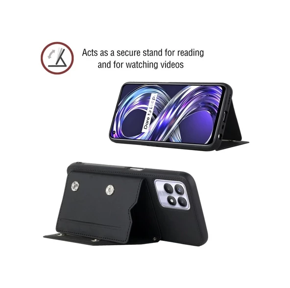 Cbtx Oppo Realme Uyumlu 8i İçin Cilt Pu + Tpu + Pc Geri Kapak Kart Yuvaları Ve Tutucu Ve Fotoğraf Çerçeveli Şok Geçirmez Telefon Kılıfı - 3