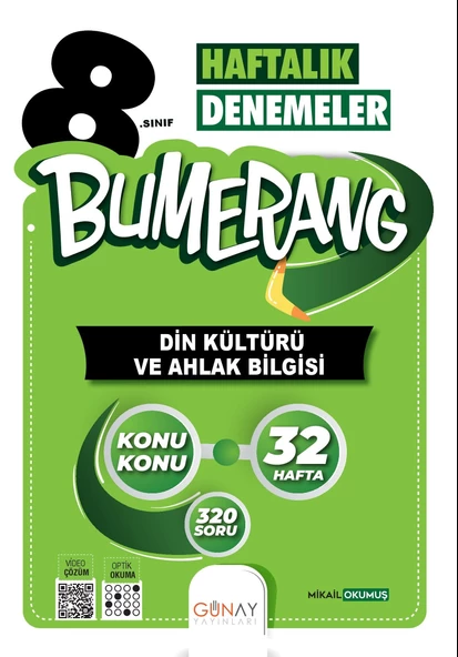 GÜNAY YAYINLARI 8.Sınıf Bumerang 32 lik Haftalık Din Kültürü ve Ahlak Bilgisi Denemeleri