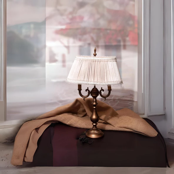 Ottoman Abajur BRONZ Ayak VİZON Başlık 73 x 43 cm - 2