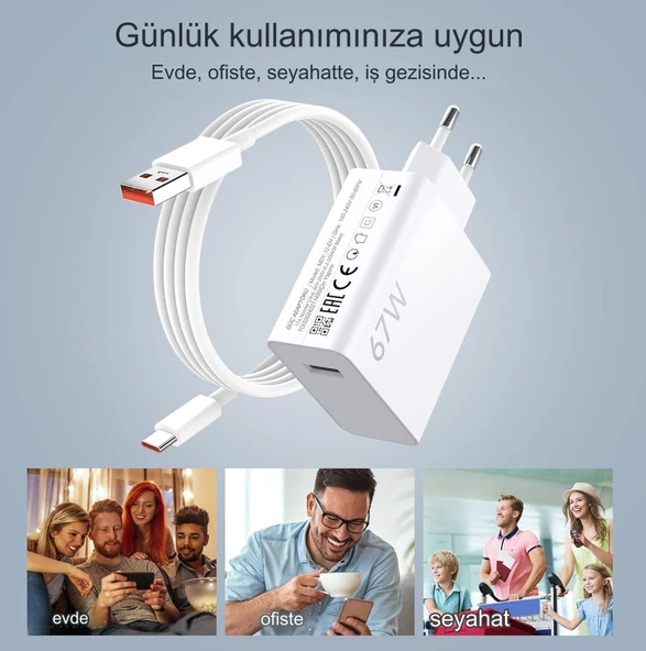 67W Turbo Telefon Şarj Cihazı Aleti Kablo/adaptör Seti TYPE-C Usb Xiaomi Redmi Uyumlu Duvar Tipi - 4
