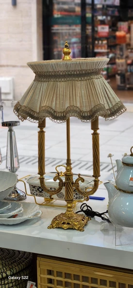 Selçuklu Abajur ALTIN Ayak VİZON Başlık 70X45CM. - 2