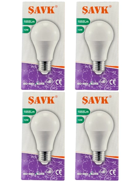 Şavk 12W 4000K (Günışığı) E27 Duylu Led Ampul (4 Adet)