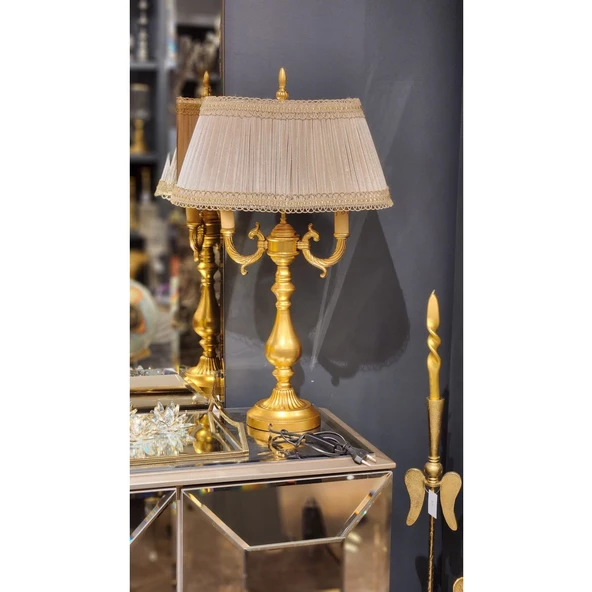 Ottoman Abajur ALTIN Ayak VİZON Başlık 73 x 43 cm