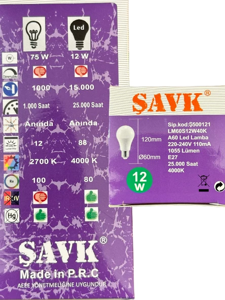 Şavk 12W 4000K (Günışığı) E27 Duylu Led Ampul (4 Adet) - Resim 4