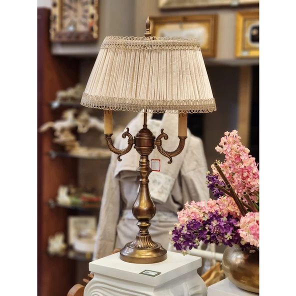 Ottoman Abajur BRONZ Ayak VİZON Başlık 73 x 43 cm