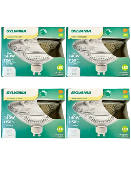 Sylvania 13W (140W) 3000K (Sarı Işık) GU10 Duylu Dim Edilebilir Led Spot Ampul (4 Adet) ürün görseli