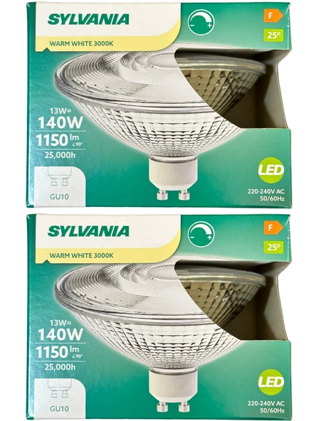 Sylvania 13W (140W) 3000K (Sarı Işık) GU10 Duylu Dim Edilebilir Led Spot Ampul (2 Adet)