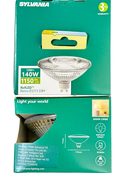 Sylvania 13W (140W) 3000K (Sarı Işık) GU10 Duylu Dim Edilebilir Led Spot Ampul (10 Adet) - 4