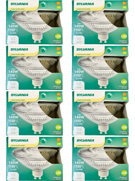 Sylvania 13W (140W) 3000K (Sarı Işık) GU10 Duylu Dim Edilebilir Led Spot Ampul (8 Adet)