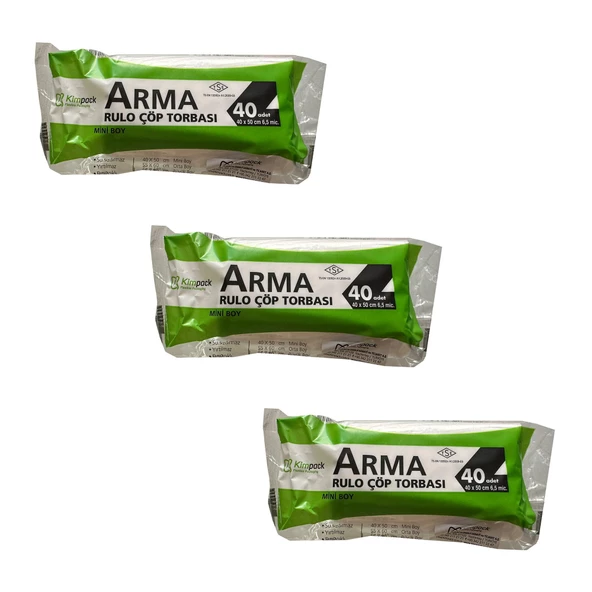 Arma Kimpack Beyaz Mini Boy 40 x 50 Cm. - 20 Litre Çöp Torbası Poşeti - 40 Adetlik 3 Rulo