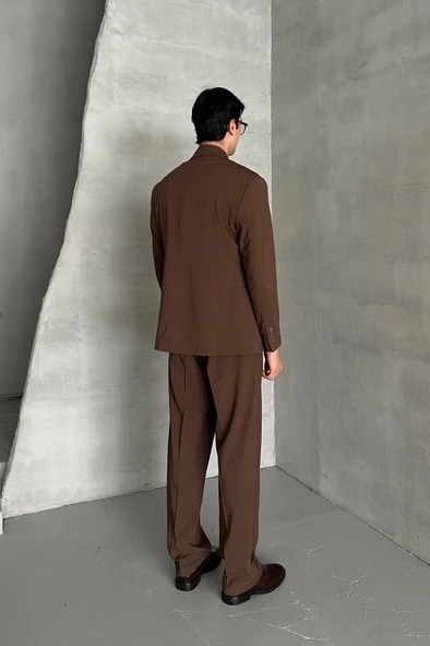 Erkek Oversize Rahat Kalıp Kruvaze Takım Elbise - 5