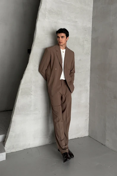 Erkek Oversize Rahat Kalıp Kruvaze Takım Elbise - 12