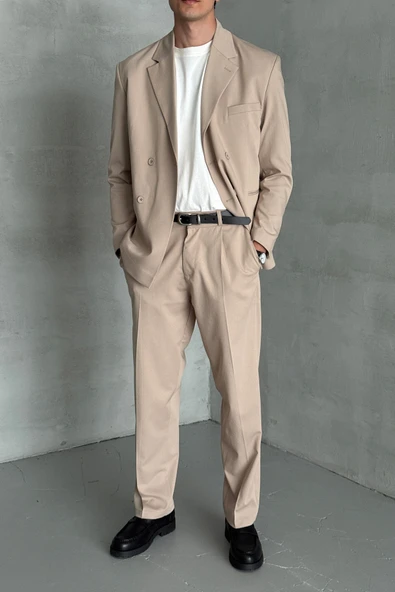 Erkek Oversize Rahat Kalıp Kruvaze Takım Elbise - 9