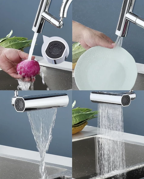 QASUL 360° Döner Başlı Şelale Perlatör Süzgeç Lavabo Mutfak Batarya Filtre Musluk Başlığı Tasarruf Ucu - 7