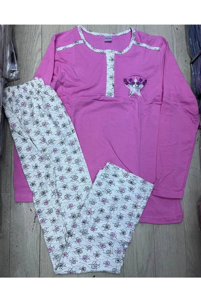 - Pembe yıldız desen penye pijama takımı- L beden - 2